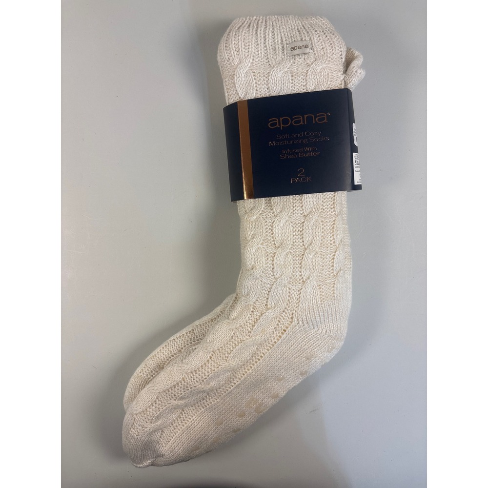 Apana 2 Pack Shea Butter Infused Lounge Socks Cream Cable Knit Non-Slip Sherpa